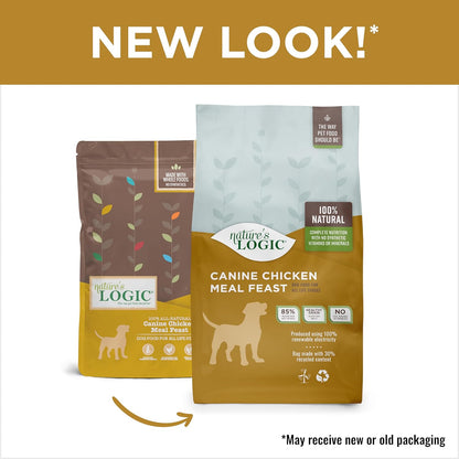 NATURE'S LOGIC Dry Dog Food - 100% Natural - No Synthetics - for All Ages, Sizes, Breeds - Free from Common Allergens, High Protein - Chicken Meal Feast, 13lbs
