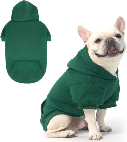 KOOLTAIL Basic Dog Hoodie - Soft & Warm Dog Sweater with Leash Hole and Pocket, Winter Coat, Cold Weather Clothes, Small to Large, Deep Green