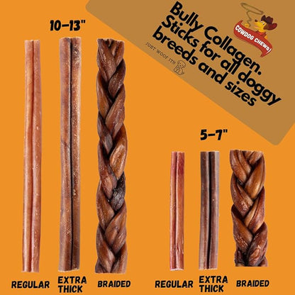 Cowdog Chews Beef Bully Stick: Odor-Free, Fully Digestible Beef Collagen Chews (9-12", 10 Count) - Natural, Grain-Free, Long-Lasting Collagen Bully Stick Substitute for All Dog Breeds