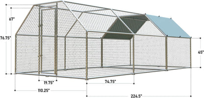 4ever2buy 1.26’’ Large Metal Chicken Coop Run Walk in, Chicken Pen for Chickens, Outdoor Chicken Runs Coops, Flat Roofed Chicken Runs for Yard with Anti-Ultraviolet Cover (9.2’L x18.7’Wx 6.4’H)