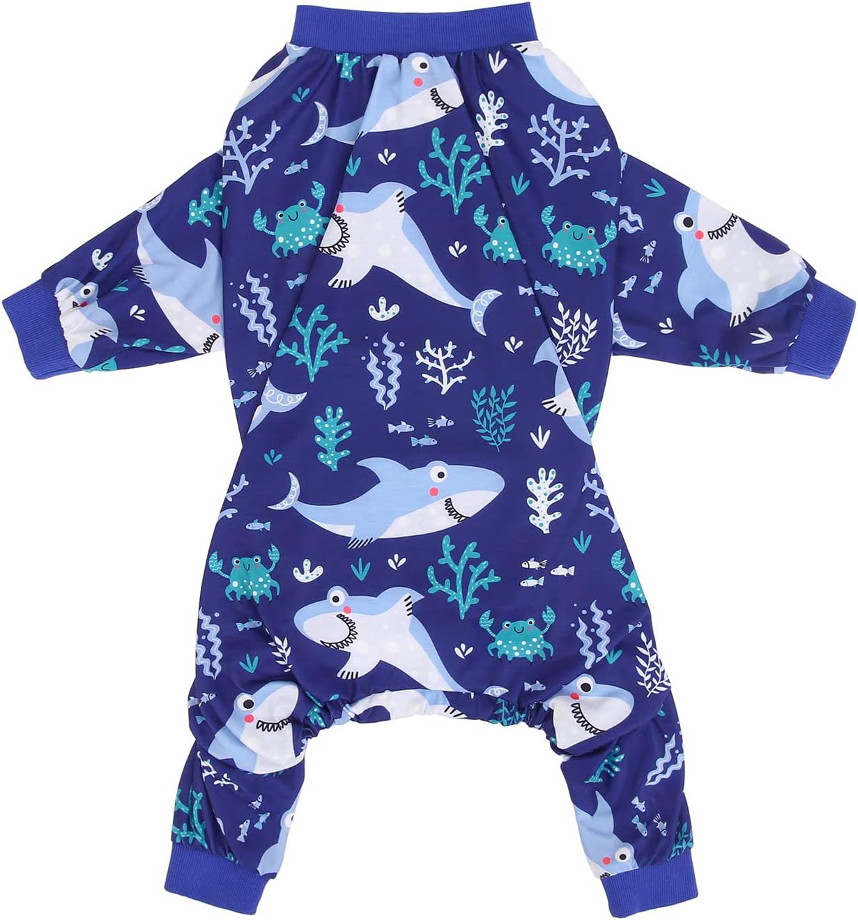 HDE Dog Pajamas One Piece Jammies Jumpsuit Pet Clothes Outfit Stretchy Lightweight Comfy Shirt Pjs for M-3XL Dogs Sharks - XXL