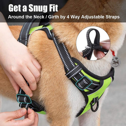 PoyPet No Pull Dog Harness, Reflective Comfortable Vest Harness with Front & Back 2 Leash Attachments and Easy Control Handle Adjustable Soft Padded Pet Vest for Small to Large Dogs (Green,XL)