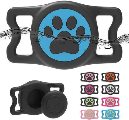Waterproof Dog Collar Airtag Holder,Stretchy Silicone Full Body Covered Airtag Holder for Dog Cat Collars (Black-Blue)