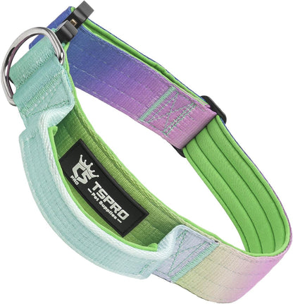 TSPRO Premium Dog Collars Tactical Dog Collar with Handle and Heavy Duty Quick-Release Metal Buckle Durable Thick and Adjustable for Medium to Large Dogs (Gradient Rainbow L)