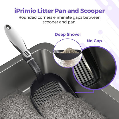 iPrimio - Stainless Steel Litter Box for Cats - Enclosed Sides and Easy to Clean - Includes High-Sided Litter Box, Scooper for Extra Litter Scatter Protection - XL Size for Big Cats - 23.5"x15.5"x6"