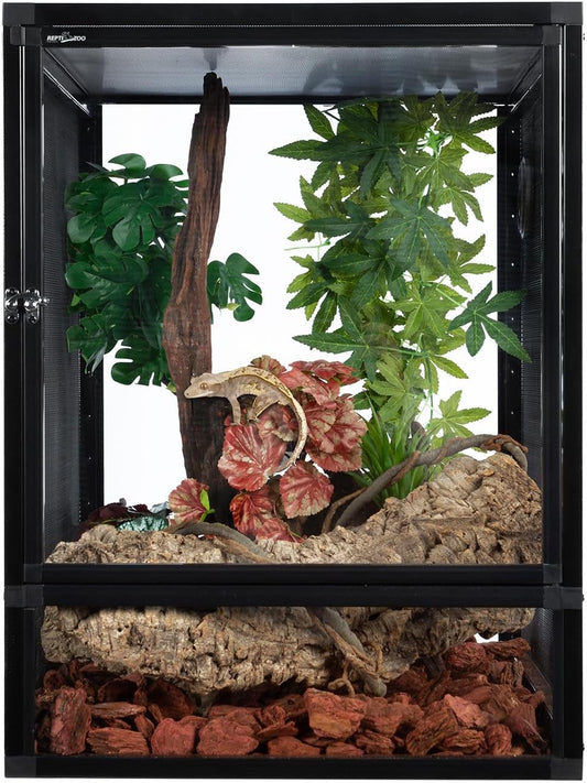 REPTI ZOO 18" x 18" x 24" Front Opening Chameleon Cage with 3-Sided Metal Mesh, 34 Gallon Screen Vertical Terrarium with Background Sticker, Tall Enclosure for Chameleon, Tree Frog, Arboreal Reptiles - Pawvie