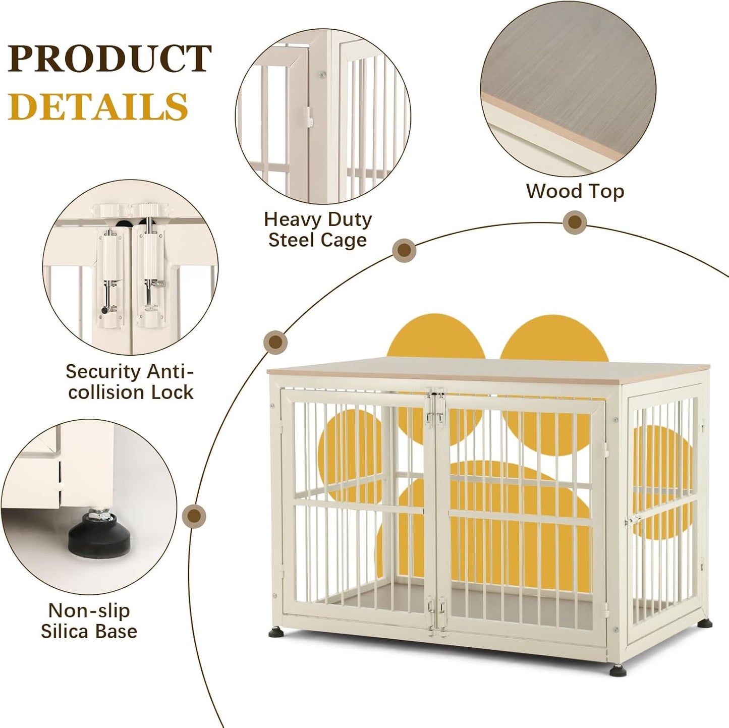 48" Rustic Heavy Duty Dog Crate Furniture for Extra Large Dogs, Decorative Pet House End Table, Wooden Cage Kennel Furniture Indoor, Double-Doors Sturdy Dog Cage