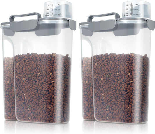TBMax 2 Pack Cat Dog Food Storage Containers 10 to 14 Lbs, Portable Travel Pet Container Dispenser with Easy-Pouring Spout & Cup, Airtight Bird Seed Container Dog Treat Storage Bin