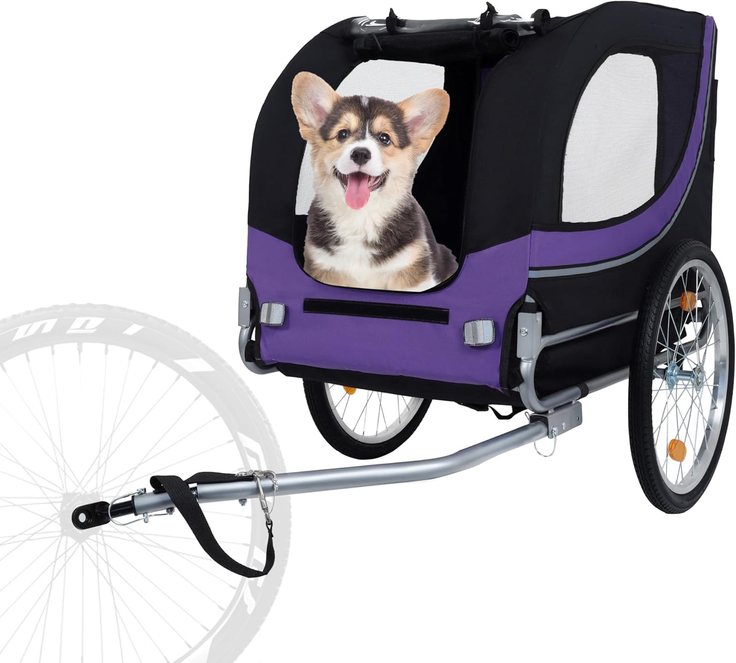 Blue-Grey Large Folding Bike Trailer for Dogs – Heavy-Duty Steel Frame, 66LB Capacity Pet Carrier for All-Terrain Cycling, Jogging & Camping Adventures! - Pawvie