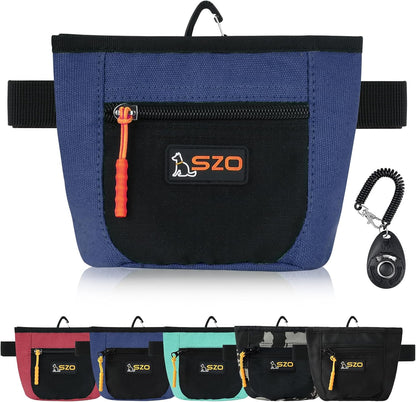 SZO Dog Treat Pouch with Pet Training Clicker, Dog Training Treat Pouch with Waist Belt Clip, Magnetic Closure, Hands-Free Training - Black&Purple