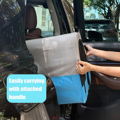 Small Portable Pet Crate for Car Travel, 19"x19"x17" Foldable Dog & Cat Carrier with Secures Seatbelt & Headrest Strap, Oxford Soft-Sided Pet Kennel with Removable Bed for Small Pets