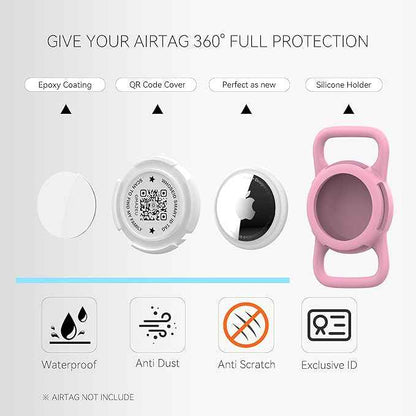 QR Code Airtag Holder, Scan QR Code Send Location Alert Email, Waterproof Full Body Protection Anti-Lost Air Tag Case, Airtag Accessories for Dog, Cats, Collar, Backpack (Pink, Regular)