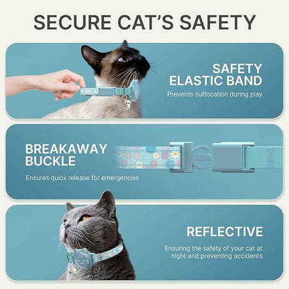 Waterproof Airtag Cat Collar, Breakaway Cat Airtag Collar with Luminous & Reflective Fish Pattern, Lightweight Kitten Collars for Apple Air tag, Hidden GPS Tracker Holder for Cats, Kittens(9-13")