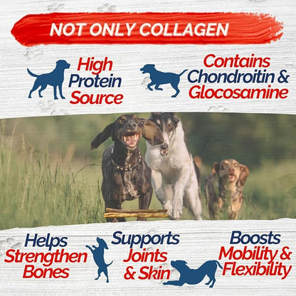 Natural Collagen Sticks for Dogs 12 Pack - 12 Inches Long-Lasting Alternative to Bully Sticks, Rawhide-Free Collagen Chews w/Chondroitin & Glucosamine for Joint Support & Dental Health