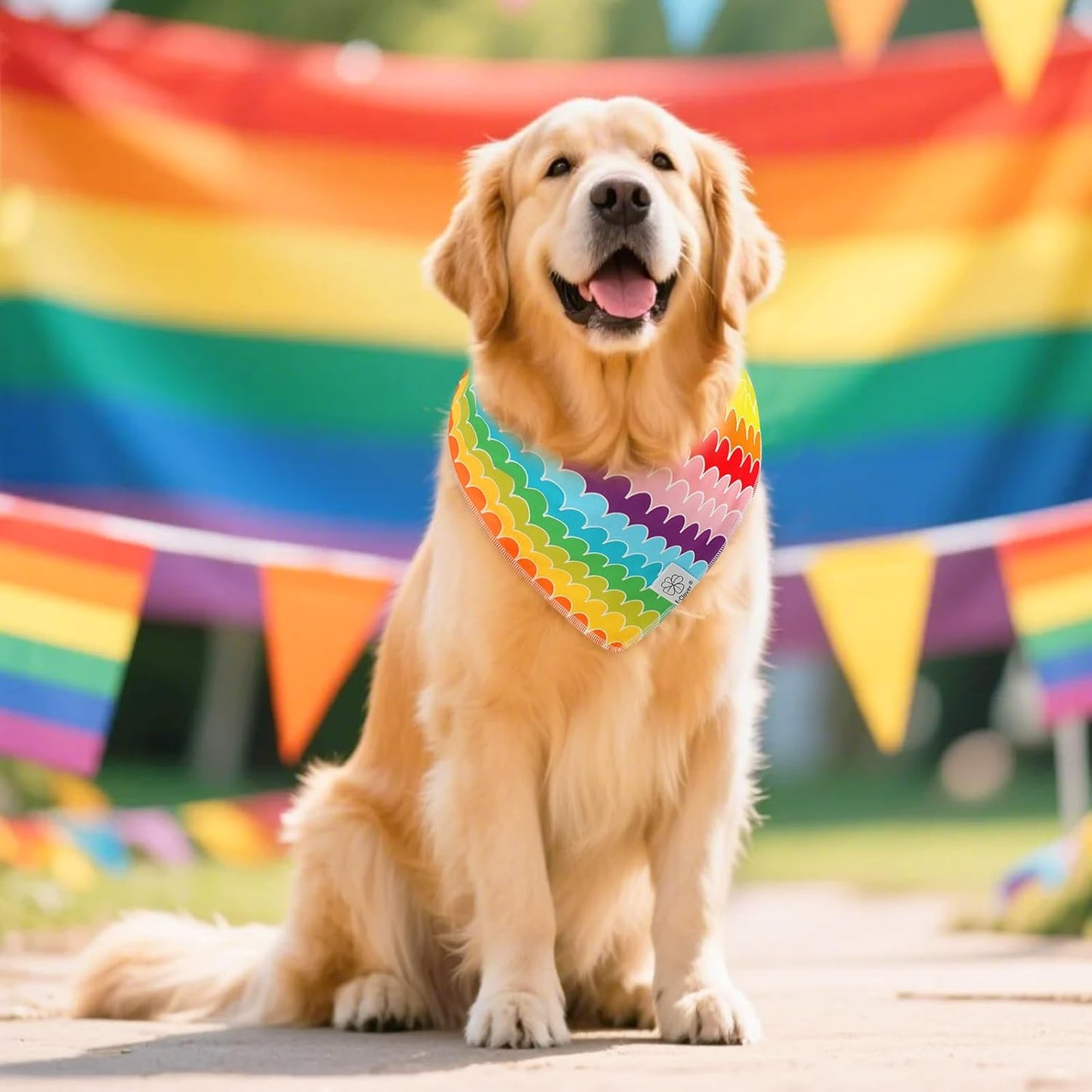 E-Clover Rainbow Dog Bandanas & Matching Scrunchie Set Girl Cute Pride Dog Scarf Bibs Pet Bandana with Bow Tie for Medium Large Dogs Owner Mom Summer