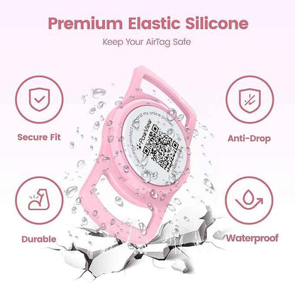 for AirTag Dog Collar Holder, Smart QR Code for Air Tag Holder Cats and Dogs, for AirTag Protective Cases - Scan Alert, Instant Location, Pet Online Profile, Contacts Info (1 Pack, Pink)