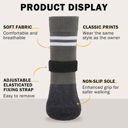 SCENEREAL Anti Slip Dog Boots & Paw Protectors for Hardwood Floor, Extended Dog Socks to Prevent Licking Paws, Waterproof Pet Snow Rain Shoe for Winter Large Senior Dogs, Grey XL
