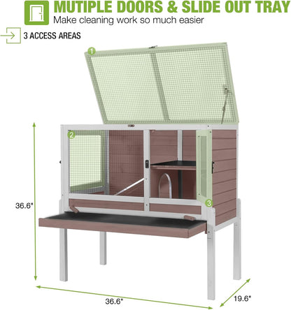 GUTINNEEN Rabbit Hutch Indoor Guinea Pig Cage Bunny House 36.6" Upgraded with Anti Chewing Edges, Cool Zinc Sheet, Leakproof PVC Layer, Wire Floor, Detachable Legs (Brown)