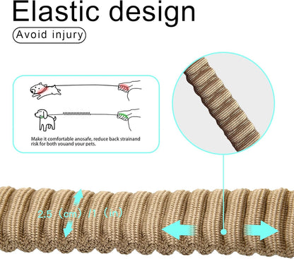 20” Strong Short Leash for Dog, Heavy Duty Bungee Dogs Leash with Padded Handle Car Seatbelt, Small Dog Training Leashs for Large or Medium Dogs - Can be Used with Other leashes (Khaki)