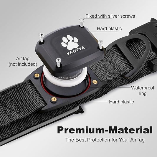 2026 Upgrade Dog Collar with IPX8 Waterproof AirTag Holder,Military Tactical Comfortable Control Handle and Ultra-Durable Metal Buckle/Night Reflective,GPS Collar for Medium to Large Dogs（Black/L）