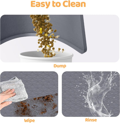 Cat Food Mat, 51.2" x 25.6" Extra Large Silicone Pet Feeding Mat with Raised Edge Pet Placemat for Food and Water Bowl Non-Slip, Easy to Clean, Floor Protection (Dark Grey)