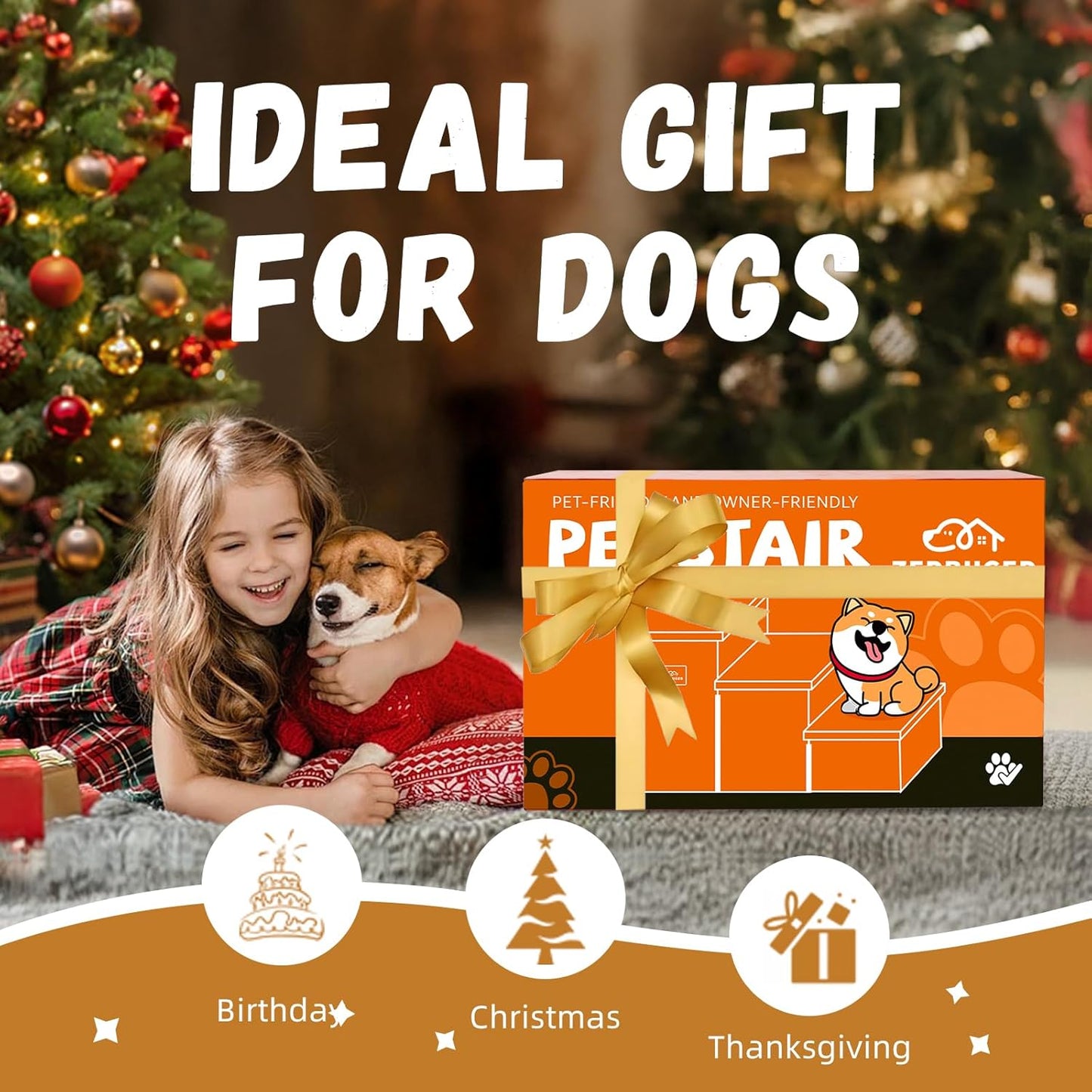 Dog Stairs with Storage 18" H, 3-Step Wider Dog Steps for Small/Medium/Large Old Dogs Cats, Folding Sturdy Pet Stairs Climbing Bed Couch, Ramp for Car Hold Up to 200 lbs (Brown, No Condo)