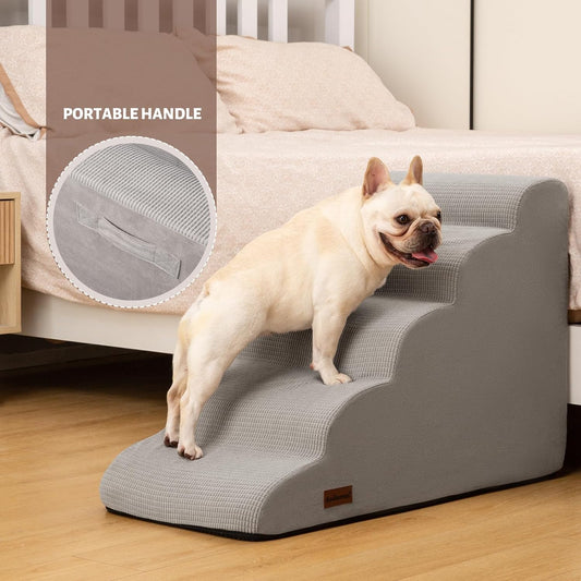 5-Step Dog Stairs and Ramp for High Bed, Non-Slip Sturdy Pet Steps for Small Dogs and Cats,22.2" H,Light Grey