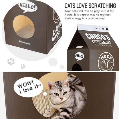 Cat Condo Scratcher Post Cardboard, Milk Box Shape Cat Scratching House Bed, Black Color