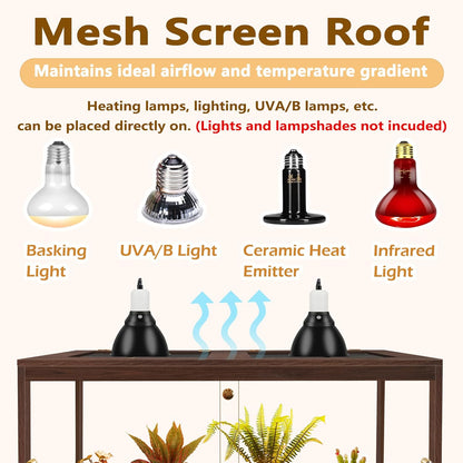 PROLEE Bearded Dragon Tank,81 Gallon Reptile Tank with Meatl Mesh Roof and Front Sliding Door, Anti-Scratch Lizard Tank,Spacious Reptile Enclosure for Snakes,Lguanas, Chameleons(Walnut)