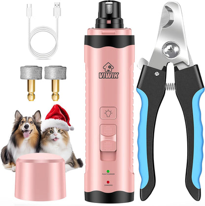 VIWIK Dog Nail Trimmers, Dog Nail Grinder with 2 LED Lights, Pet Nail Clippers Kit for Large Medium Small Dogs & Cats, 2-Speed Super Quiet Electric USB Rechargeable Pet Paws Grooming Tool Pink