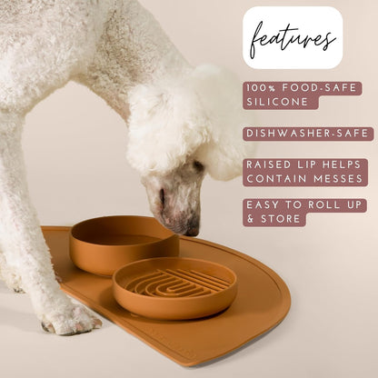 Waterproof Silicone Pet Food Mat - Non-Slip, Spill-Proof Feeding Mats for Floors, Raised Edge Design, Easy-to-Clean, Rubber Mat for Dog & Cat Bowls, 28" Across x 14" Deep, Large-Sage
