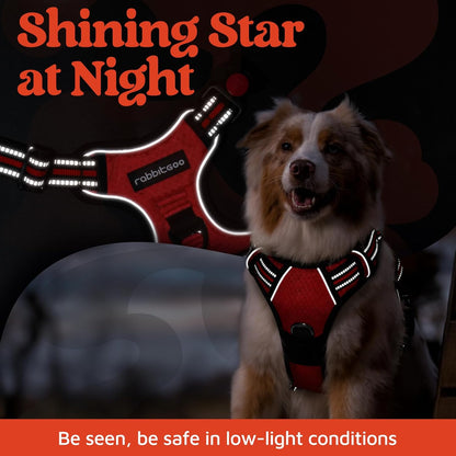 rabbitgoo Dog Harness for Large Dogs, No Pull Pet Vest with 3 Buckles, Adjustable Soft Padded Pet Harness with Easy Control Handle and Reflective Strips, Red, XL
