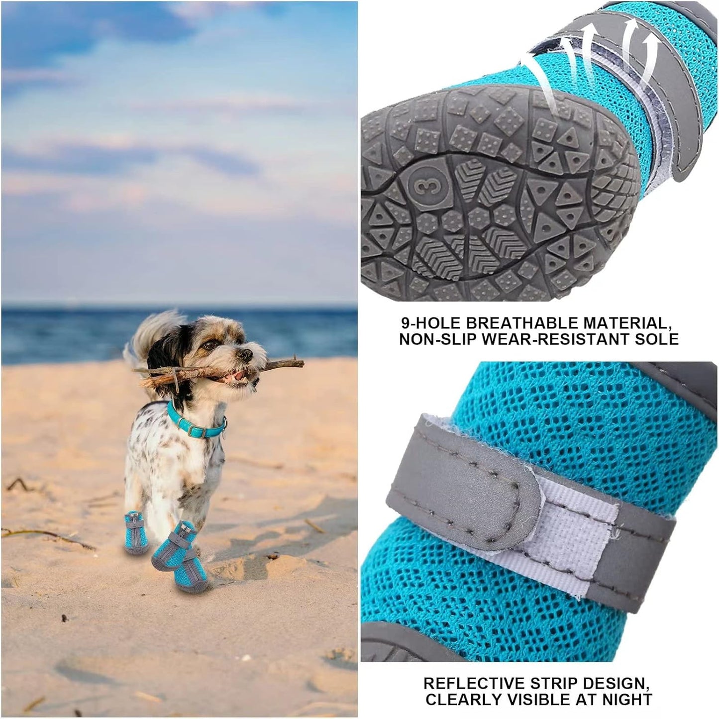 Dog Shoes for Small Dogs, Puppy Dog Boots & Paw Protector for Winter Snow Day, Summer Hot Pavement, Waterproof in Rain Weather, Ourdoor Hiking, Indoor Hardfloors with Anti Slip Sole 4PCS