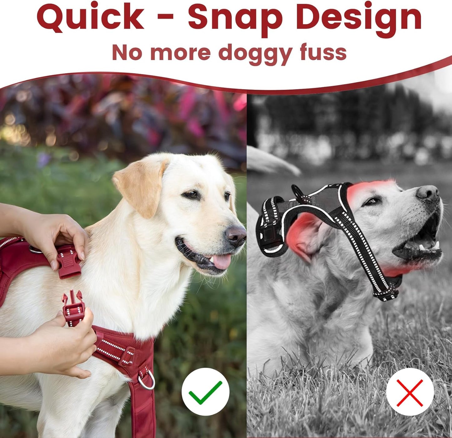 No Pull Dog Harness, Reflective Puppy Vest for Small Medium Large Sized Dog(Burgundy Red,S)