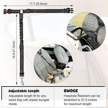 BWOGUE 2 Packs Dog Cat Safety Seat Belt Strap Car Headrest Restraint Adjustable Nylon Fabric Dog Restraints Vehicle Seatbelts Harness