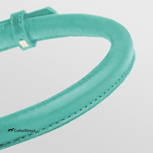 CollarDirect Rolled Leather Dog Collar, Soft Padded Round Puppy Collar, Handmade Genuine Leather Collar Dog Small Large Cat Collars 13 Colors (15-19 Inch, Mint Green Textured)