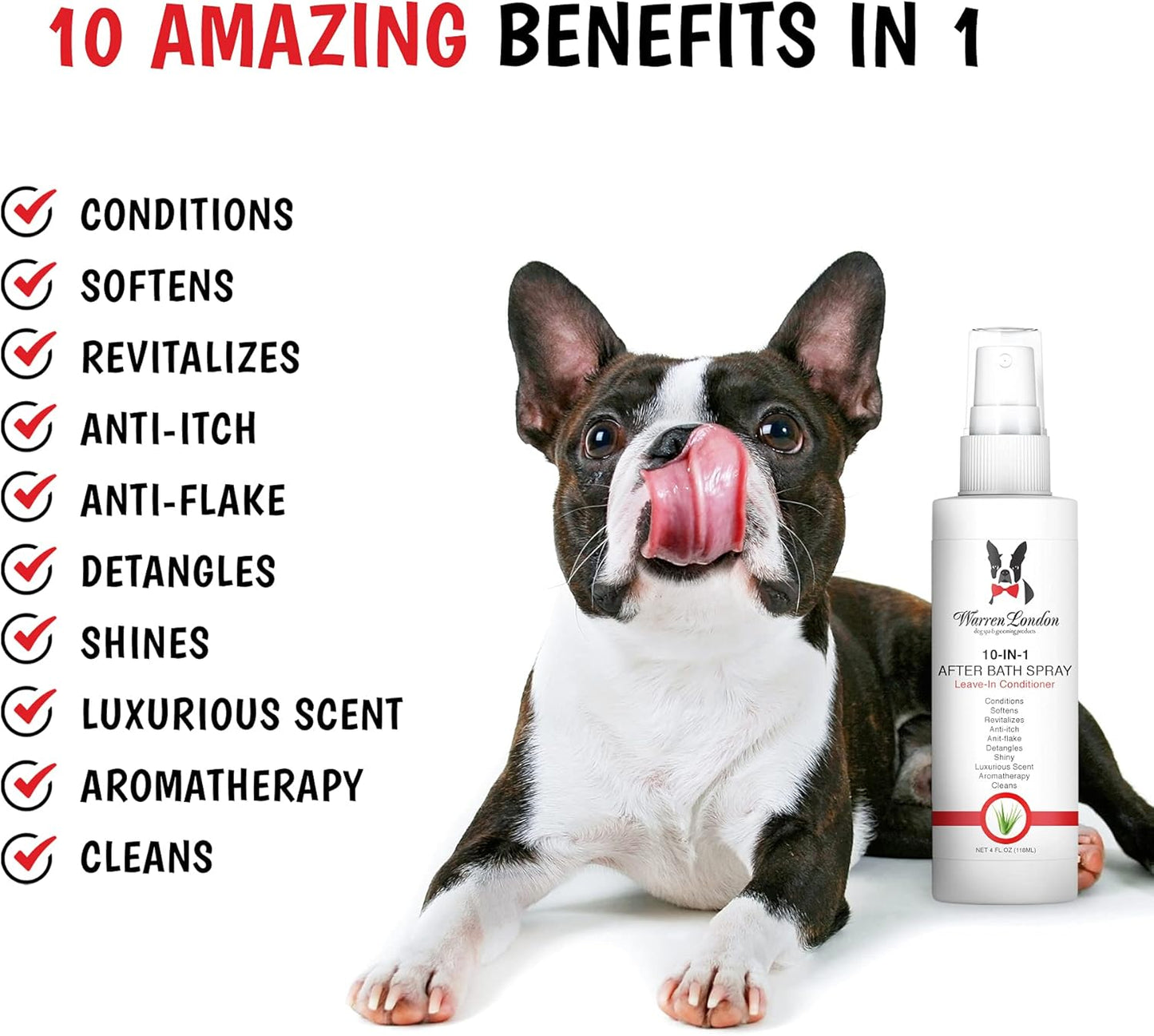 Warren London 10-in-1 After Bath Dog Spray | Leave-in Conditioner & Detangler for Dogs | Aloe Vera, Silk Amino Acids & Green Tea | Fresh Scent | 4oz Travel Size | Made in USA