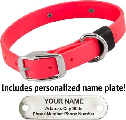 Biothane Custom Dog Collar – Waterproof, Stink-Proof Personalized Collar with Name & Phone Number – Durable, Many Sizes and Colors – Assembled in USA – Assembled in USA (Hot Pink)