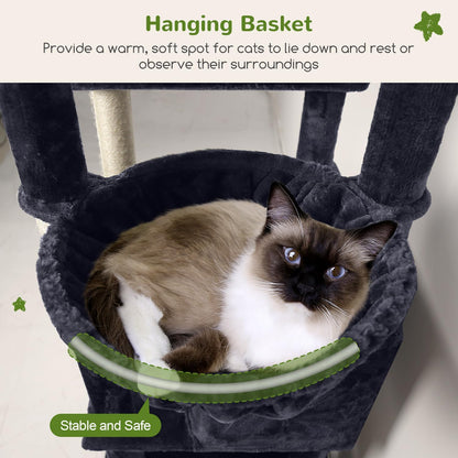 Globlazer Sturdy Cat Tree for Large Cats, 77 inch Large Cat Climbing Tower for Indoor Adult Cats, Cat Scratching Tower with 5 Scratching Posts, 3 Cat Condos, 2 Top Perches, S77, Dark Grey