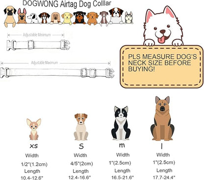 DOGWONG Airtag Cotton Hemp Dog Collar, Heavy-Duty Dog Collar with Airtag Holder Blue Natural Fabric Pet Collars for Small Medium Large Dogs