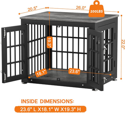 26 Inch Heavy Duty Dog Crate Furniture for Small Dogs, Decorative Pet House End Table, Wooden Cage Kennel Furniture Indoor, Gray