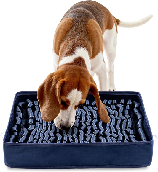 Snuffle Mat for Dogs, Dog Puzzle Mat, Interactive Dog Toys for Enrichment,Sniff Mats with Non-Slip Backing,Suitable for Breeds and Sizes of Dogs (Navy, 17" X 15")