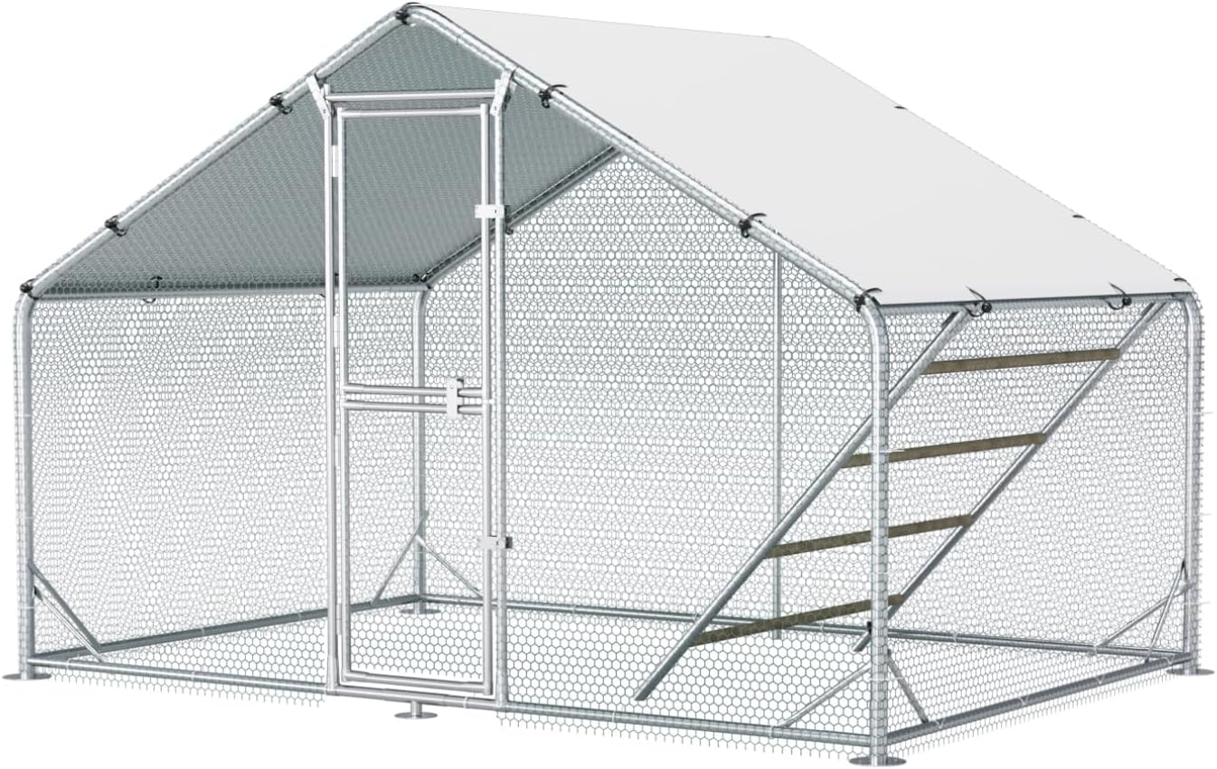 Large Metal Chicken Coop, 10x6.5x6.5FT Chicken Runs for Yard with Cover,