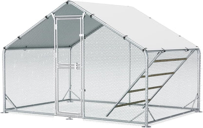 Large Metal Chicken Coop, 10x6.5x6.5FT Chicken Runs for Yard with Cover,