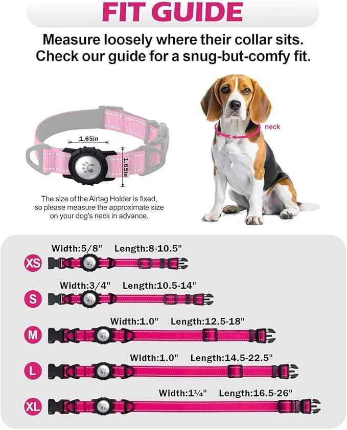 TagME Airtag Dog Collar,Waterproof Reflective Pet Collar with Airtag Holder,Soft Padded and Double D-Rings for Small Dogs,Hot Pink