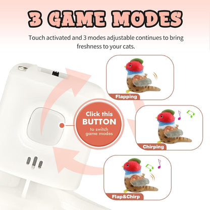 Cat Toys, Flapping Wings Cute Pheasant, No Flying, Chirping Bird Interactive Catnip Toy for Kitten or Small Dogs, Touch Activated, Rechargable