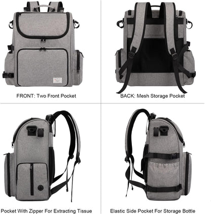 Modoker Dog Travel Bag Backpack, Airline Approved Pet Accessories Organizer for Dog and Cat with Shoulder Strap, 2 Dog Food Storage Containers, 2 Collapsible Dog Bowls,1 Pet Mat, Grey - Pawvie