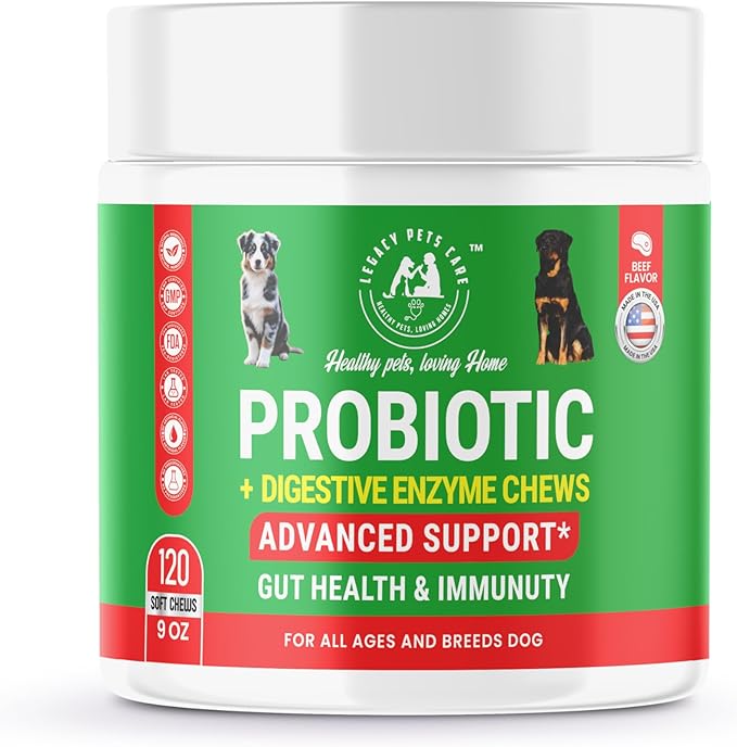 Probiotics for Dogs Soft Chews, 120 Count – Complete Gut Care for Digestive & Immune Support | Probiotics for Digestive Health | Pet Probiotics 9 oz Jar - Probiotic for Dogs