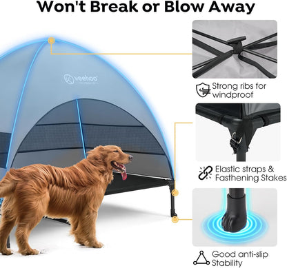 Veehoo Outdoor Dog Bed with Canopy, Cooling Elevated Pet Cot with Removable Shade, Non-Slip Feet, Raised Dog Cot for Large Dogs, Pet Tent Bed for Camping, Beach, Large, Black, CWC2411 - Pawvie