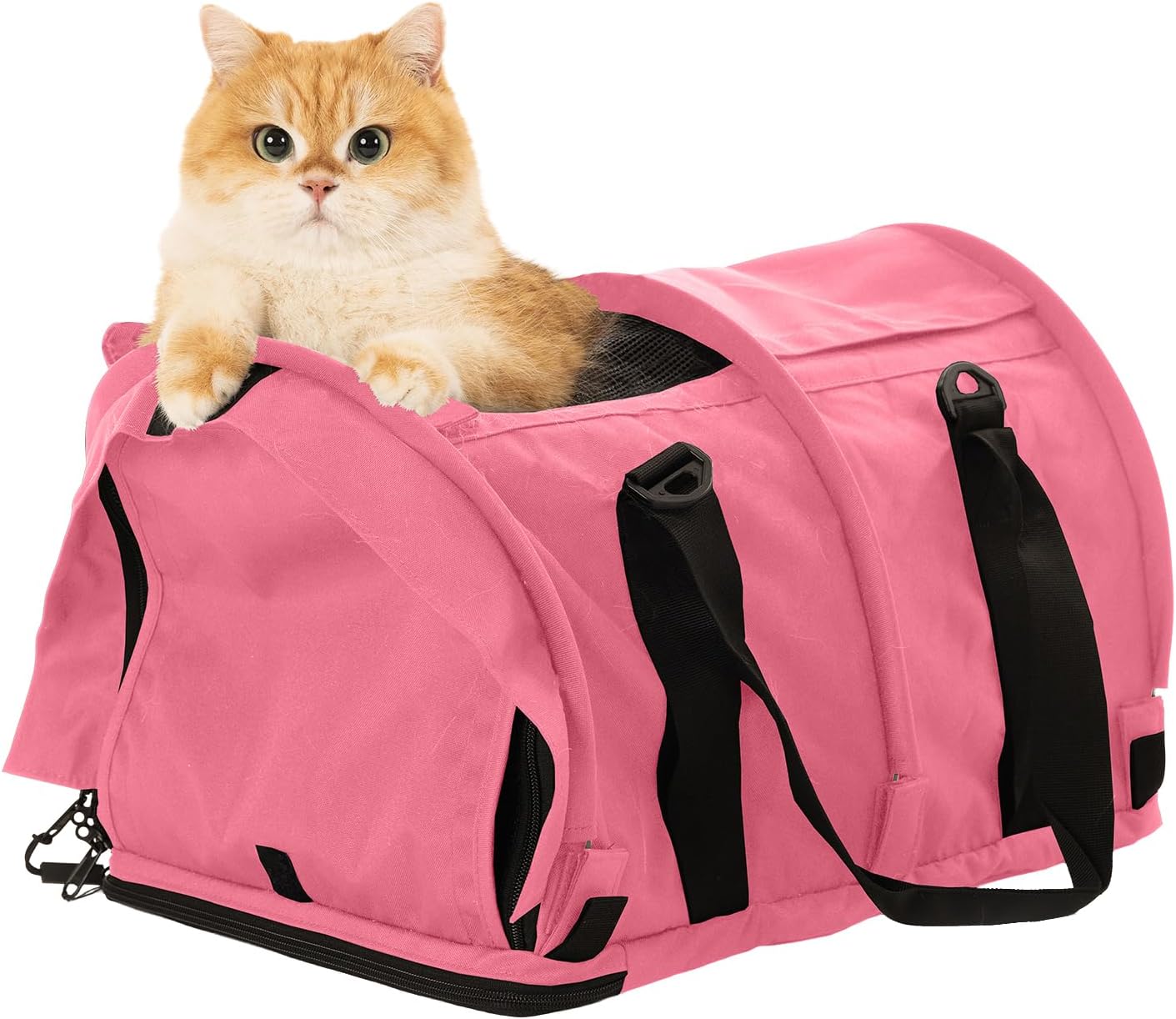 SturdiBag Pro 2.0 Pet Travel Carrier with Flexible Height for Cats and Dogs | Soft Sided Pet Carrier Bag with Safety Clips and Seatbelt Straps for Airplane or Car Travel | Large, Soft Pink - Pawvie